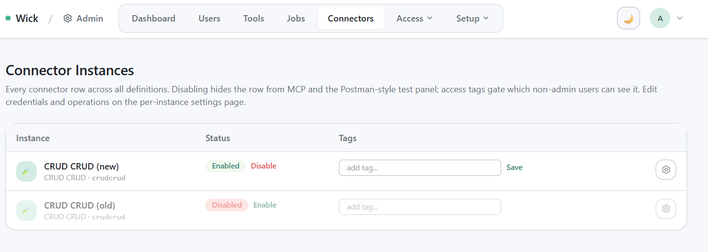 Admin connectors cross-key list