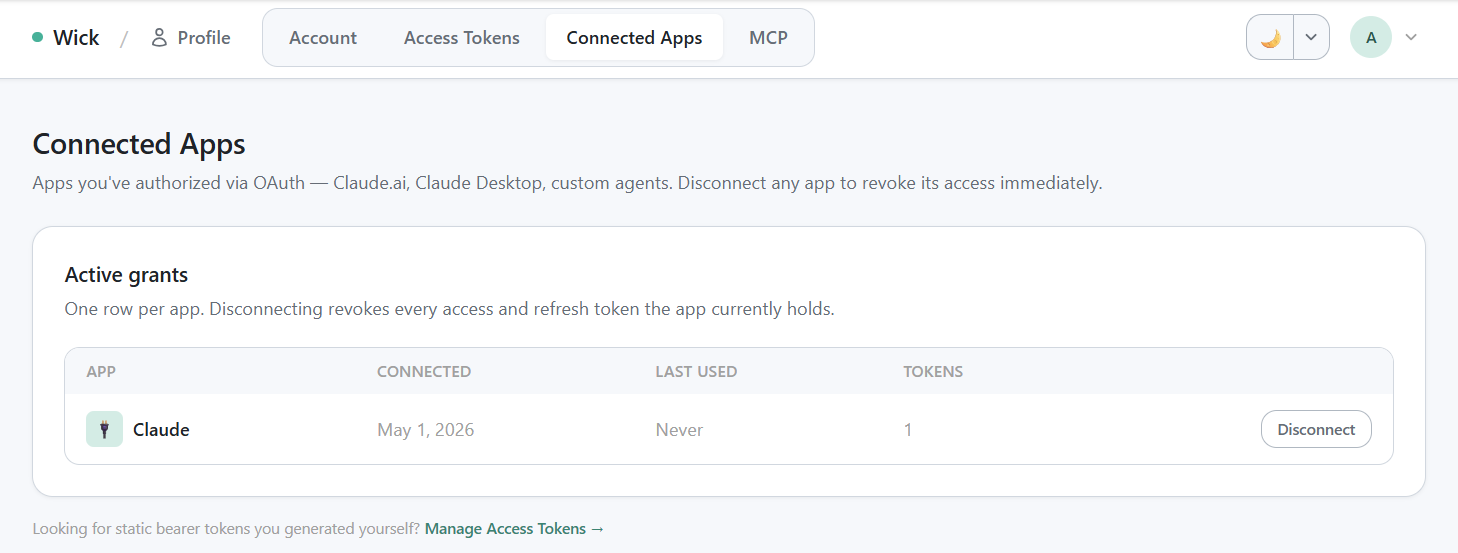 Connected apps list