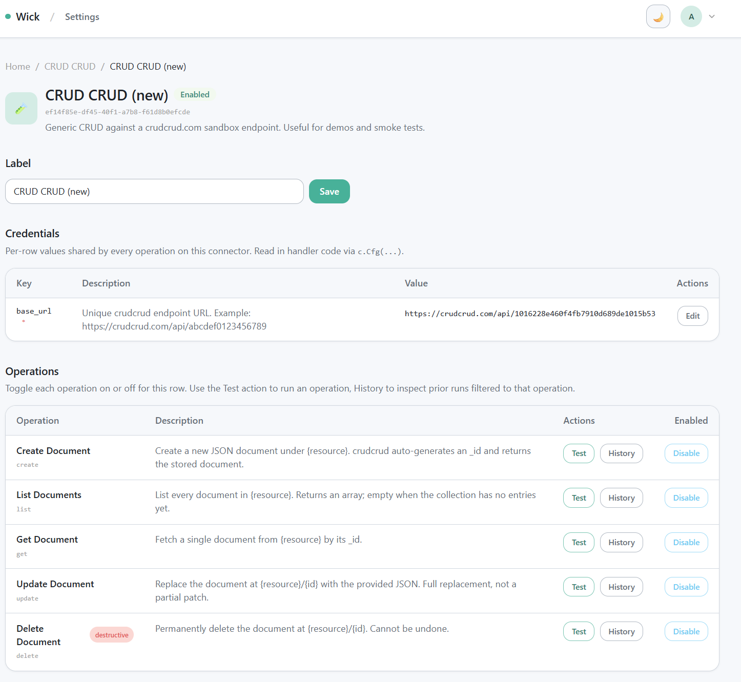 Connector instance detail page