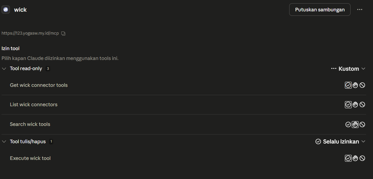 Claude Desktop tool permissions for wick
