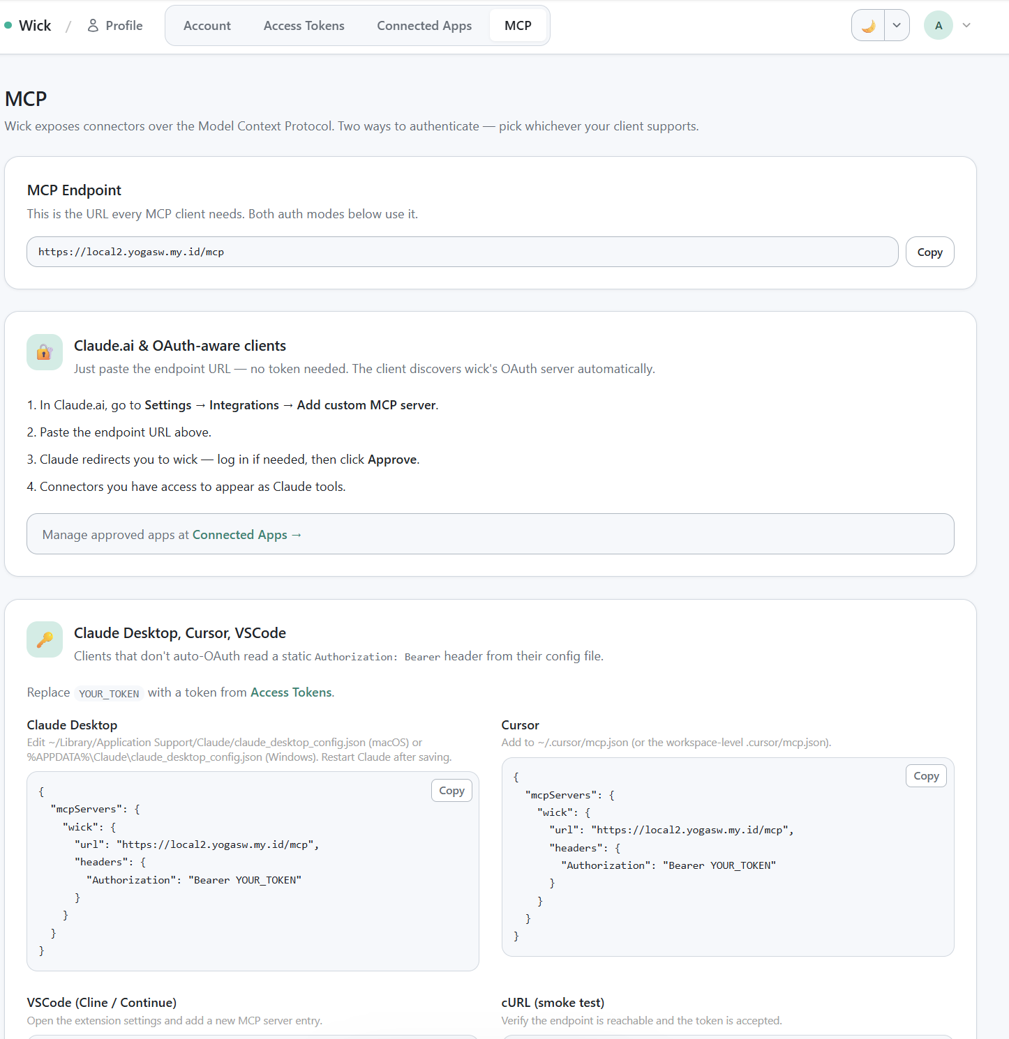 MCP install page